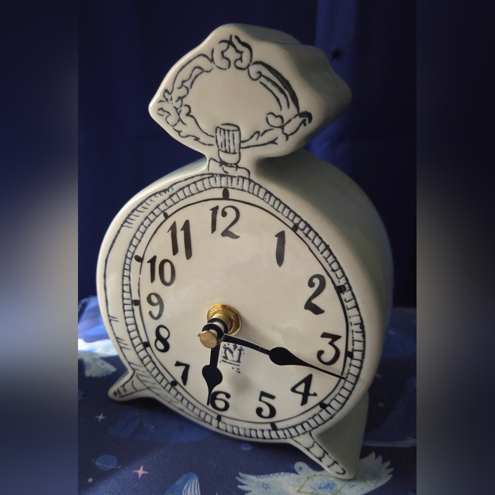 Anthropologie Molly Hatch Tick Tock Pop Art Blue Ceramic Clock Working